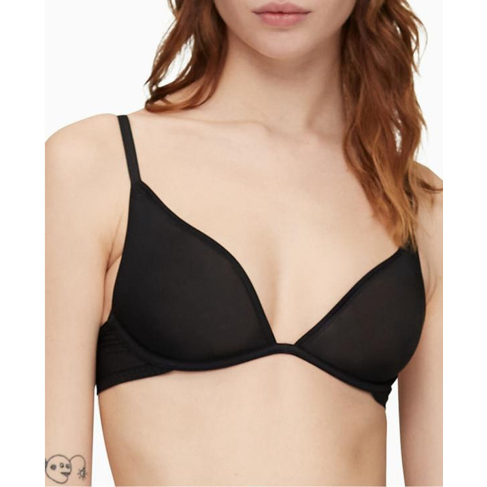 Calvin Klein 32C Black Sheer Marquisette Underwire Plunge Bra NWT